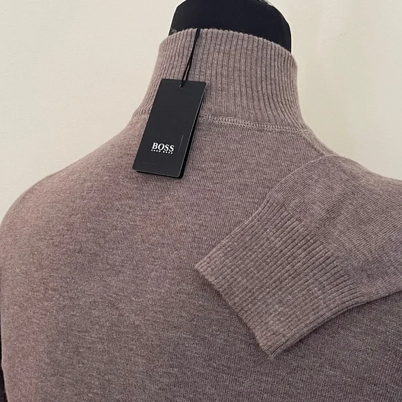 New Hugo Boss Half Zip Buttons Brown Camel Sweater Pullover